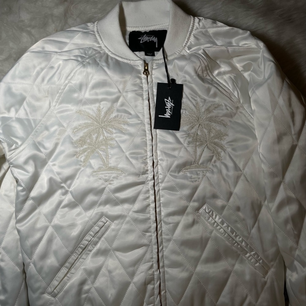 Stussy Satin Palm jacket in ‘Pearl’ white